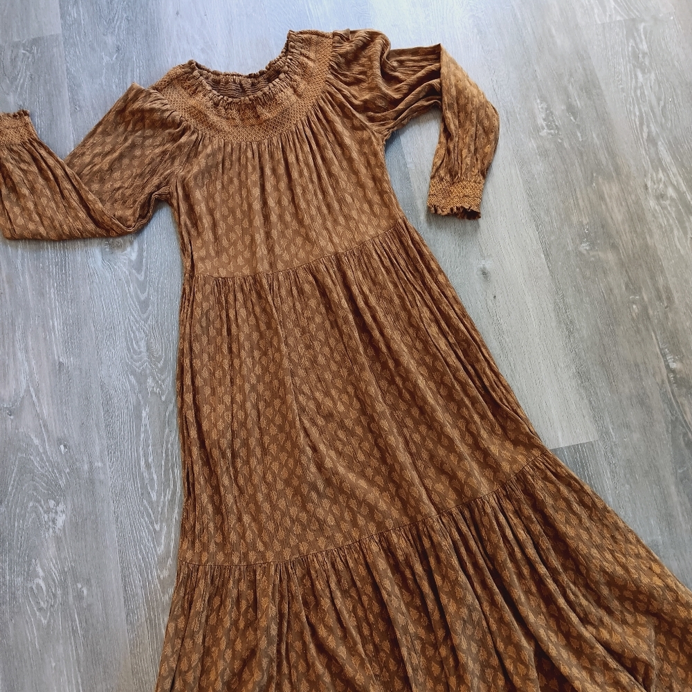 Universal Thread Brown Smocked Balloon Sleeve Tie… - image 2